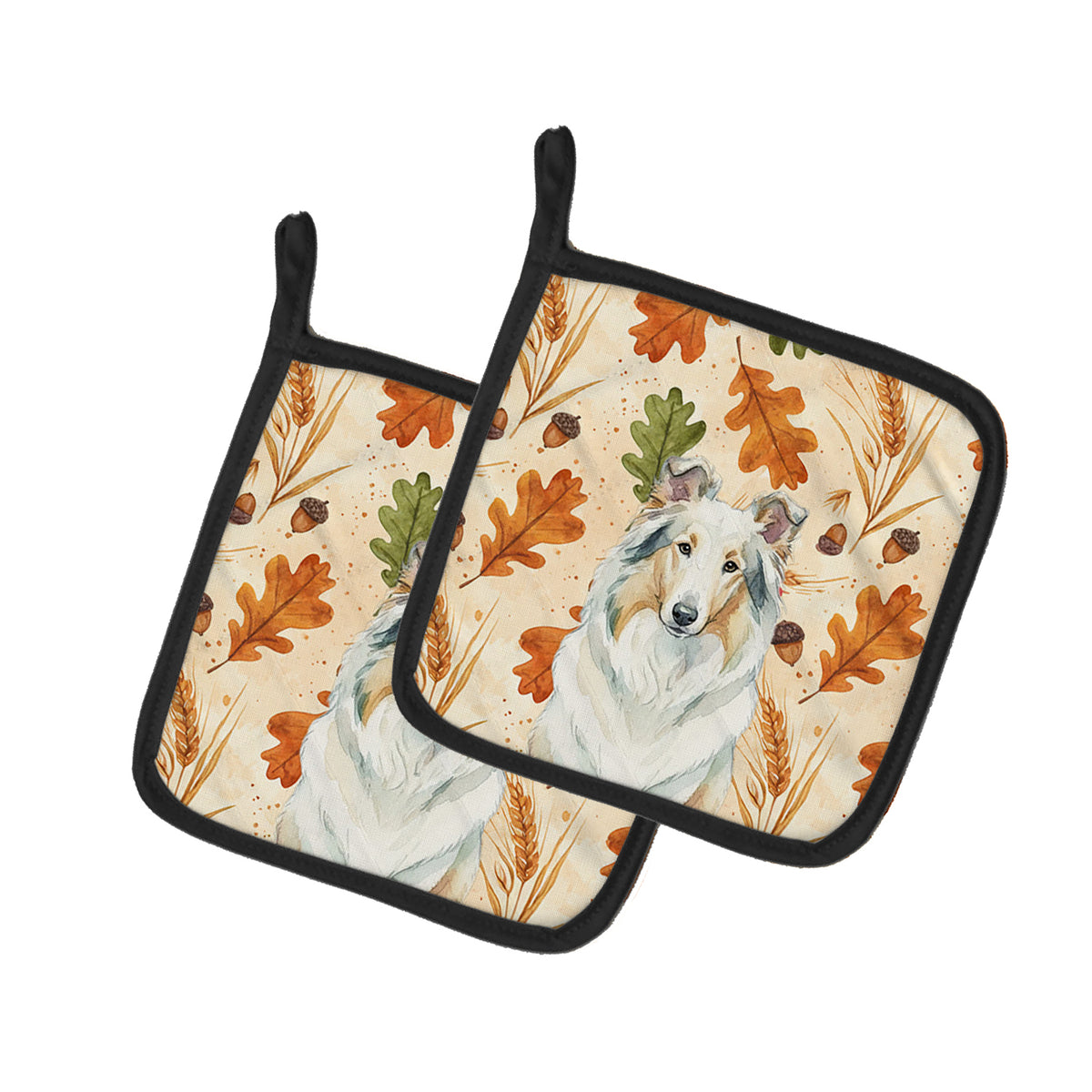 Caroline's Treasures White Collie Heirloom Fall Pair of Pot Holders