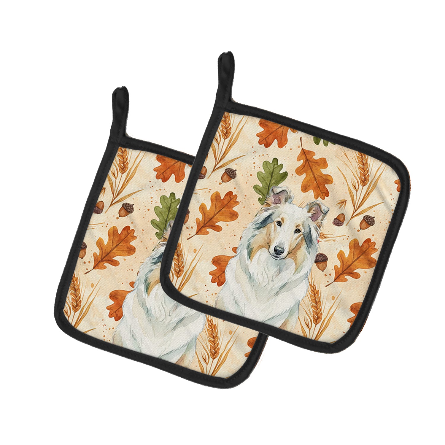 Caroline's Treasures White Collie Heirloom Fall Pair of Pot Holders