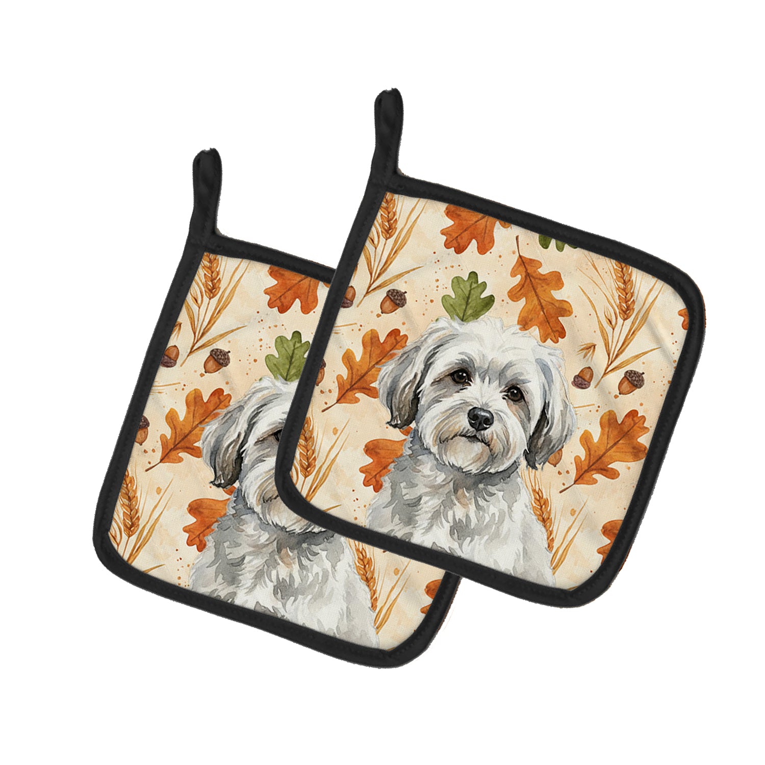 Caroline's Treasures White with Gray Coton de Tulear Heirloom Fall Pair of Pot Holders