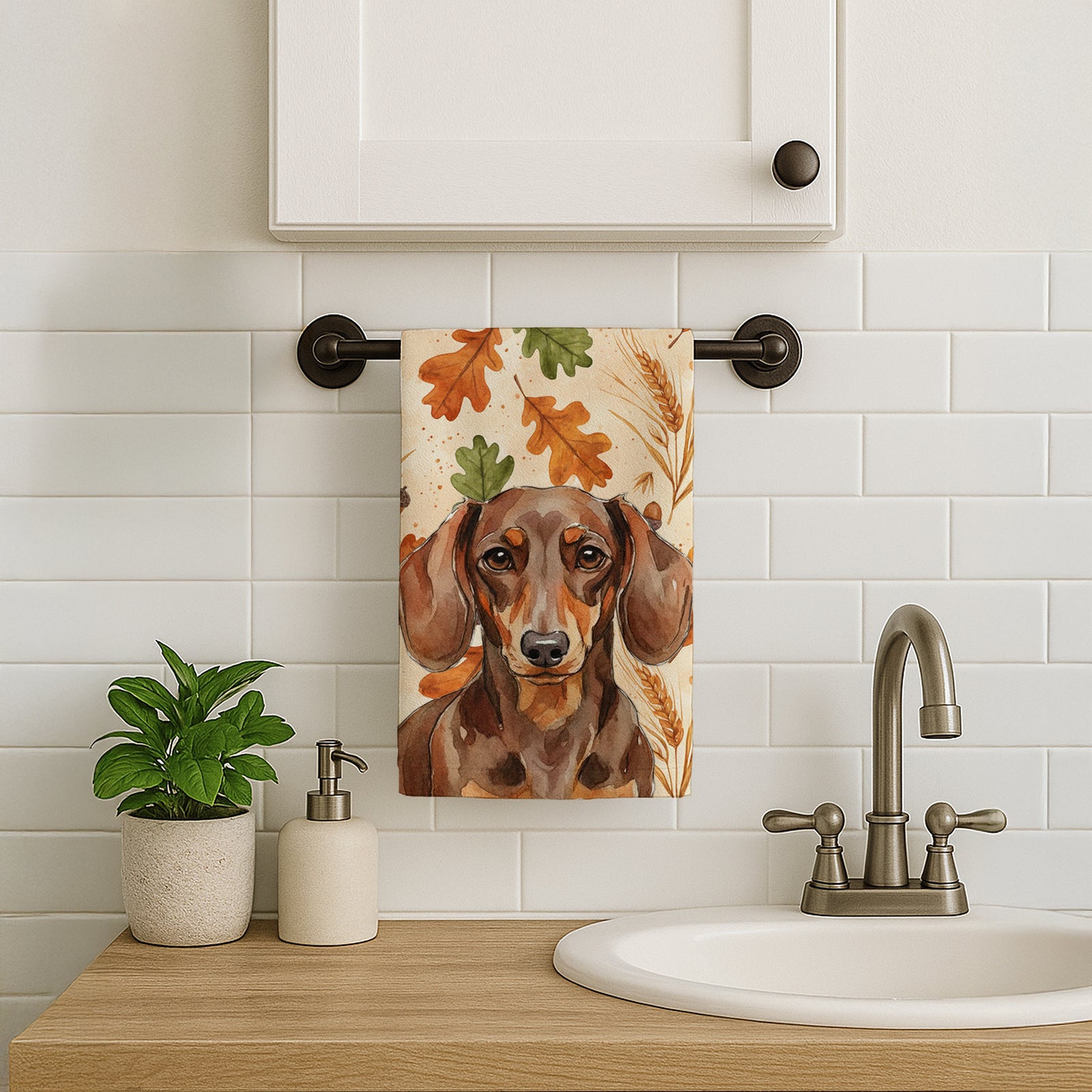 Caroline's Treasures Chocolate and Tan Dachshund Heirloom Fall Kitchen Towel