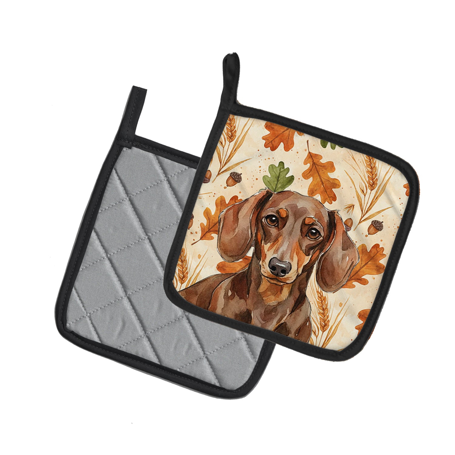 Caroline's Treasures Chocolate and Tan Dachshund Heirloom Fall Pair of Pot Holders