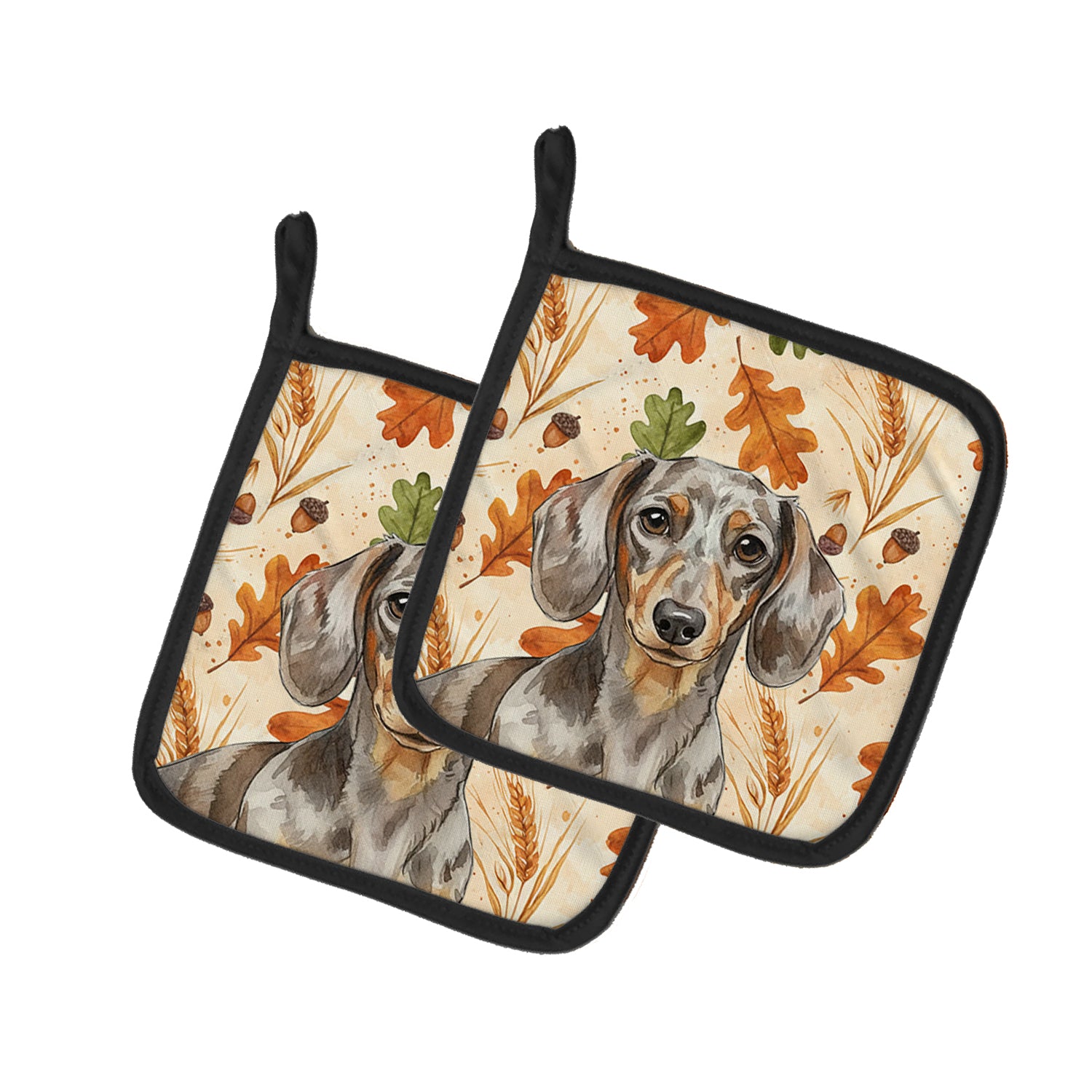 Caroline's Treasures Dapple Dachshund Heirloom Fall Pair of Pot Holders