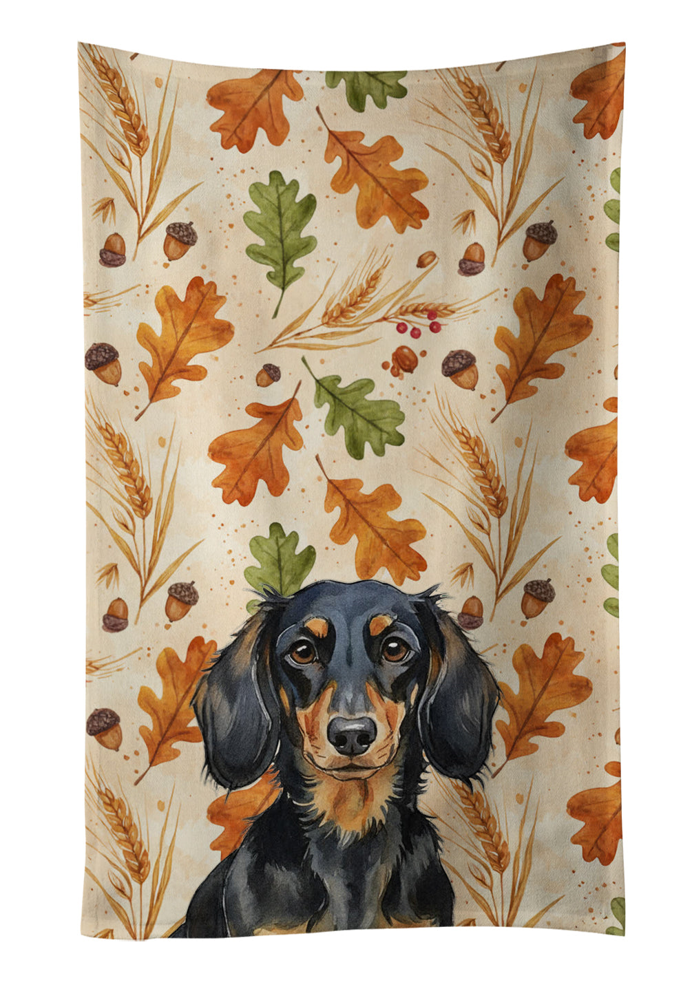 Caroline's Treasures Longhaired Black and Tan Dachshund Heirloom Fall Kitchen Towel