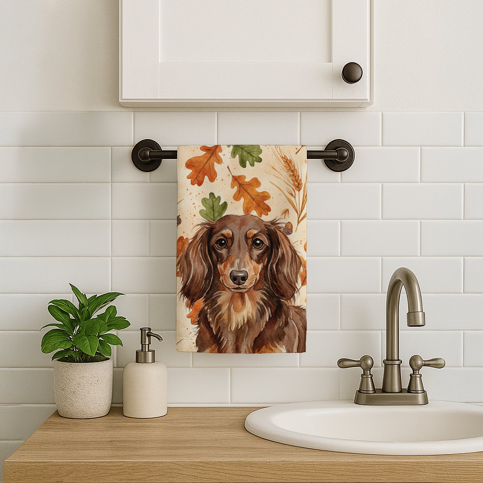 Caroline's Treasures Longhaired Chocolate and Tan Dachshund Heirloom Fall Kitchen Towel