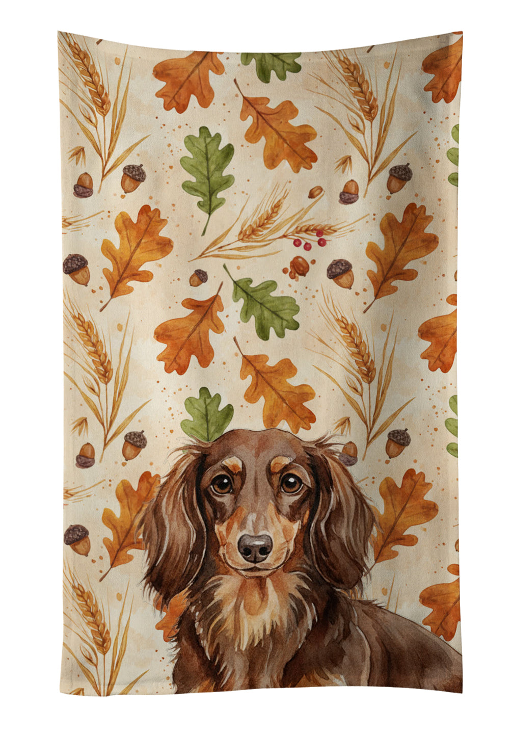 Caroline's Treasures Longhaired Chocolate and Tan Dachshund Heirloom Fall Kitchen Towel