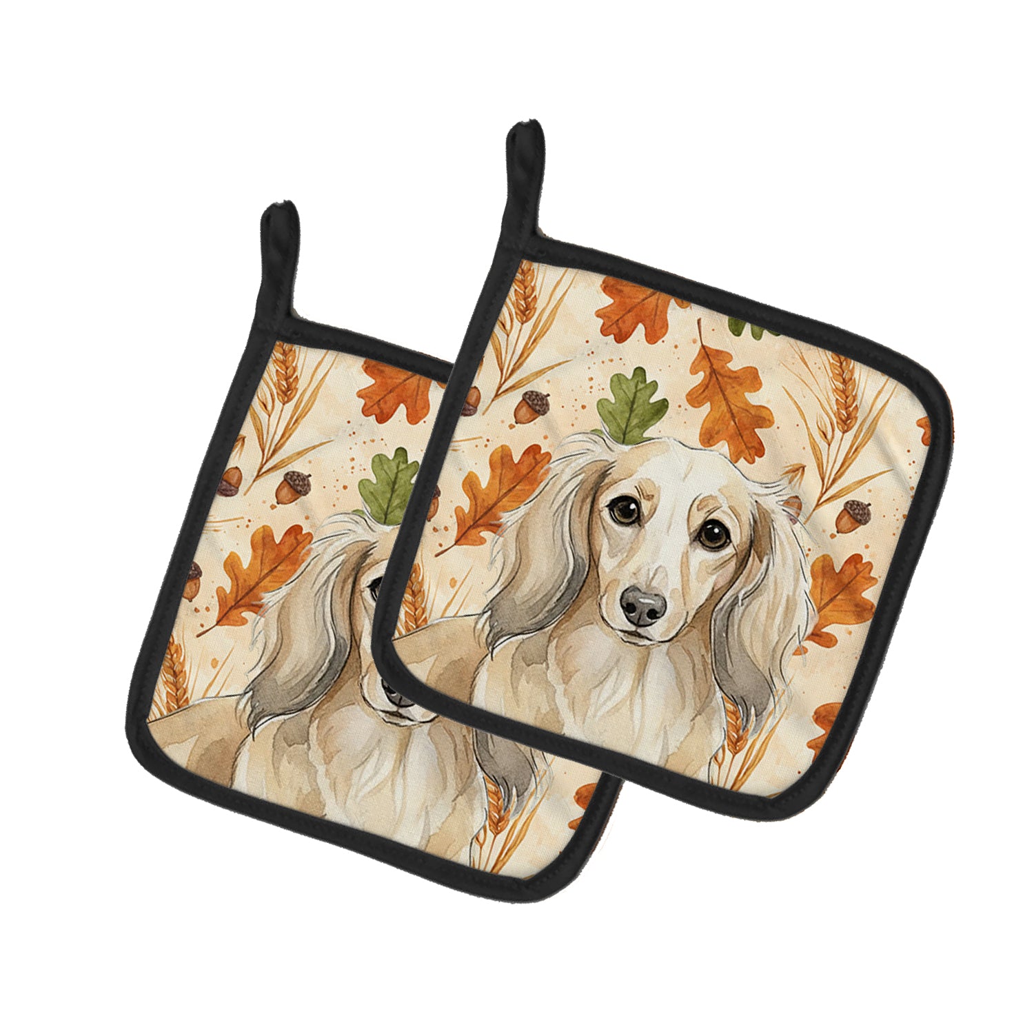 Caroline's Treasures Longhaired Cream Dachshund Heirloom Fall Pair of Pot Holders
