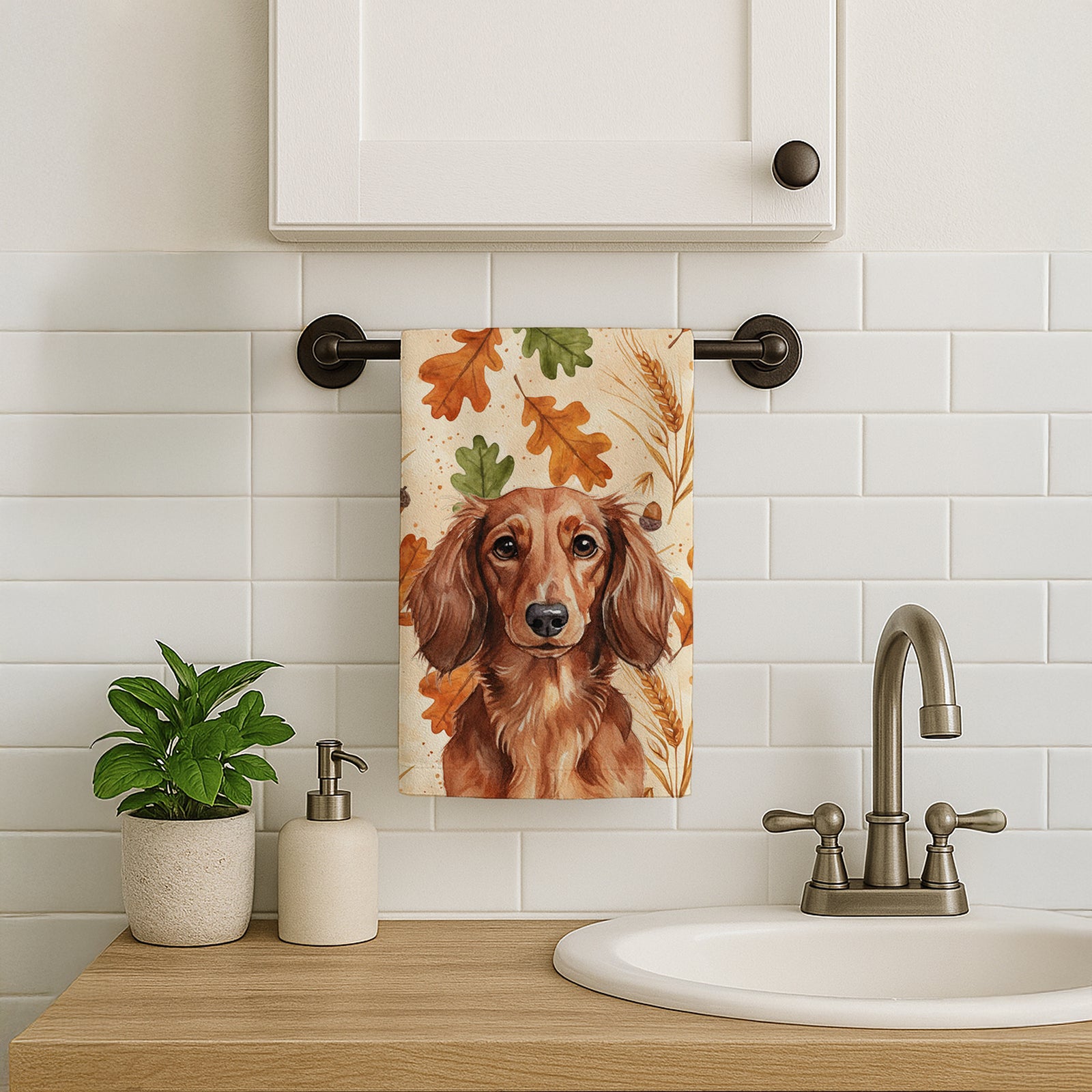 Caroline's Treasures Longhaired Red Dachshund Heirloom Fall Kitchen Towel