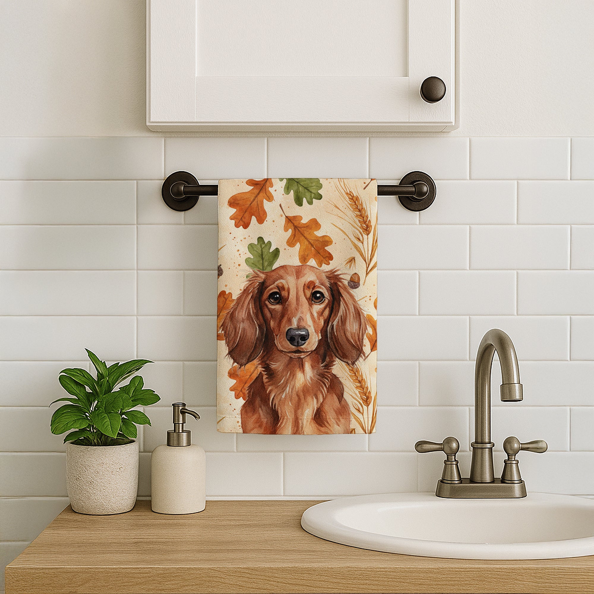 Caroline's Treasures Longhaired Red Dachshund Heirloom Fall Kitchen Towel