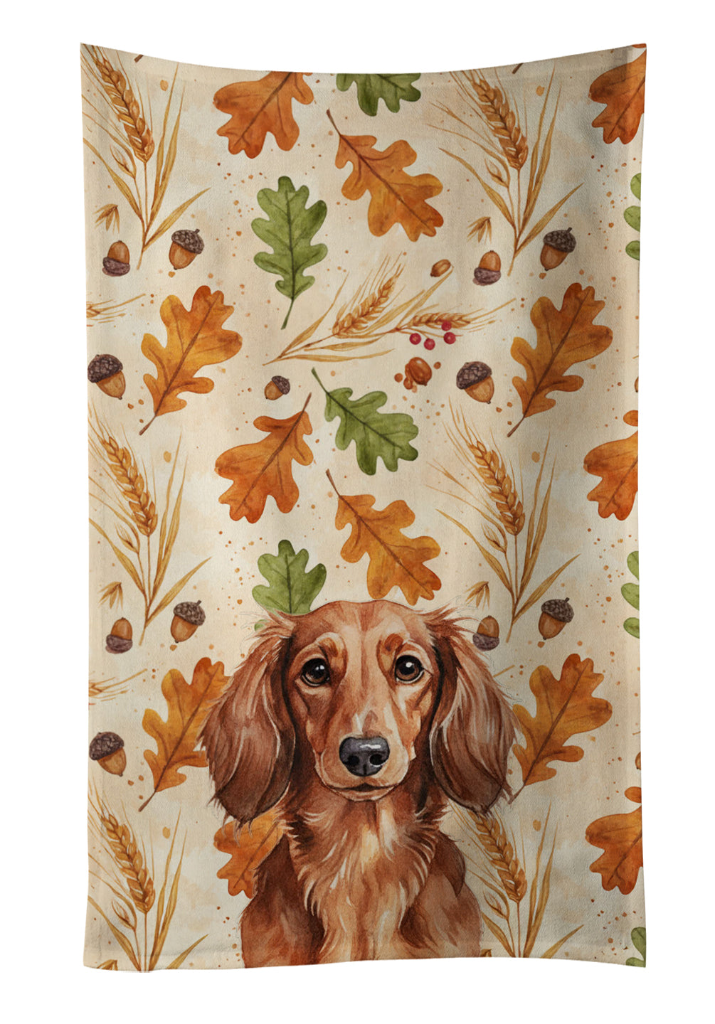 Caroline's Treasures Longhaired Red Dachshund Heirloom Fall Kitchen Towel