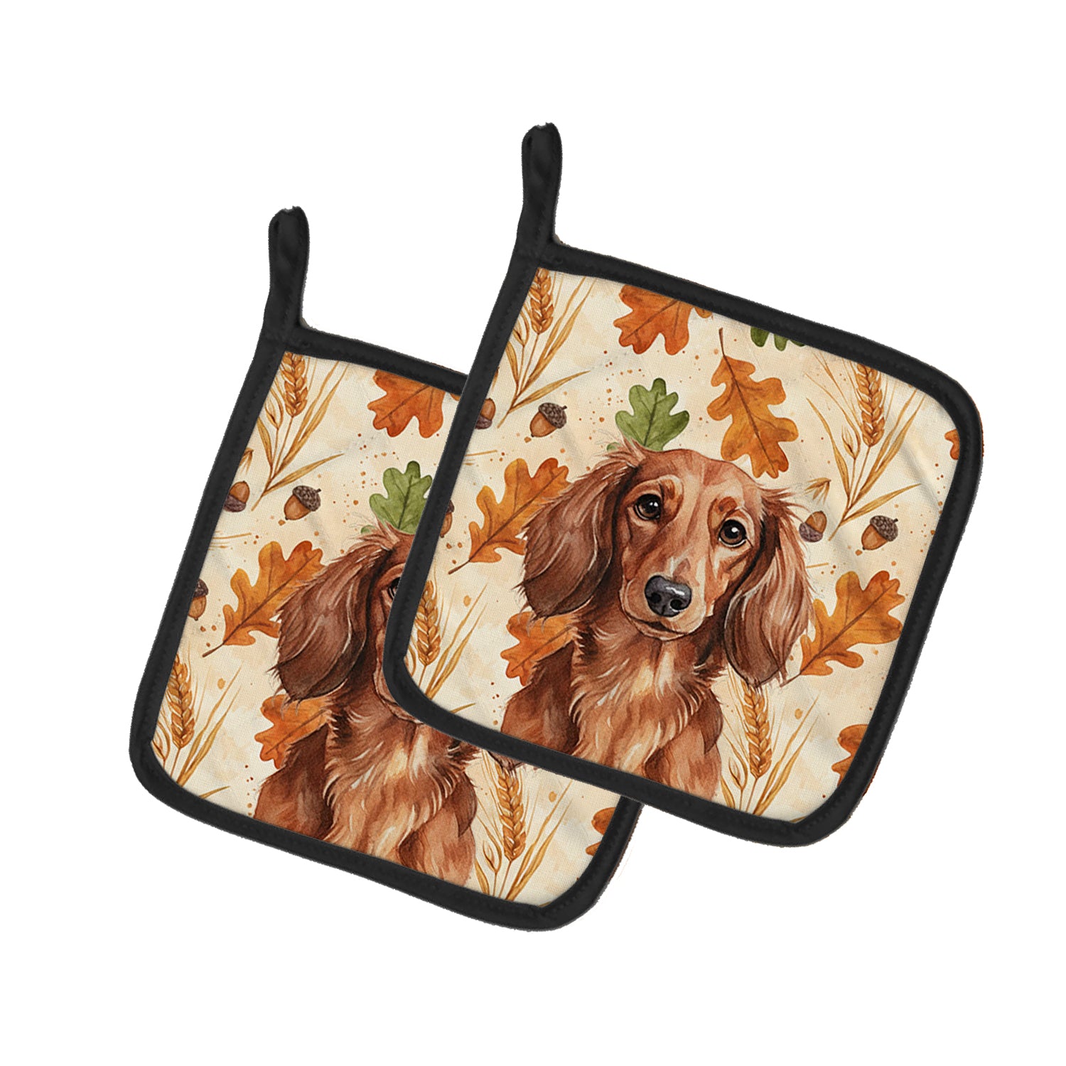 Caroline's Treasures Longhaired Red Dachshund Heirloom Fall Pair of Pot Holders