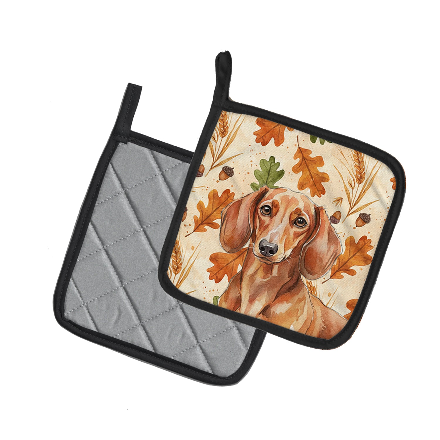 Caroline's Treasures Red Brown Dachshund Heirloom Fall Pair of Pot Holders