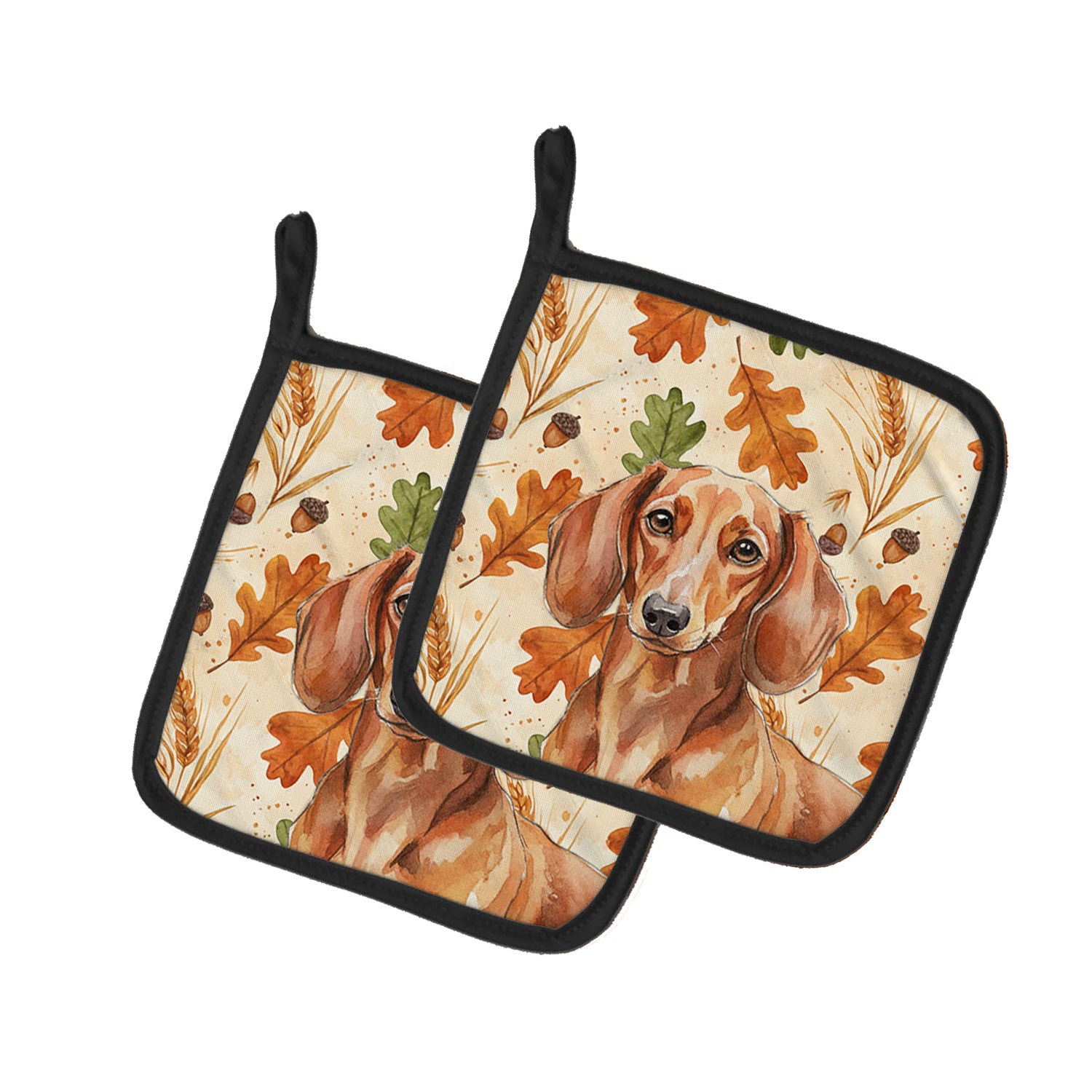 Caroline's Treasures Red Brown Dachshund Heirloom Fall Pair of Pot Holders