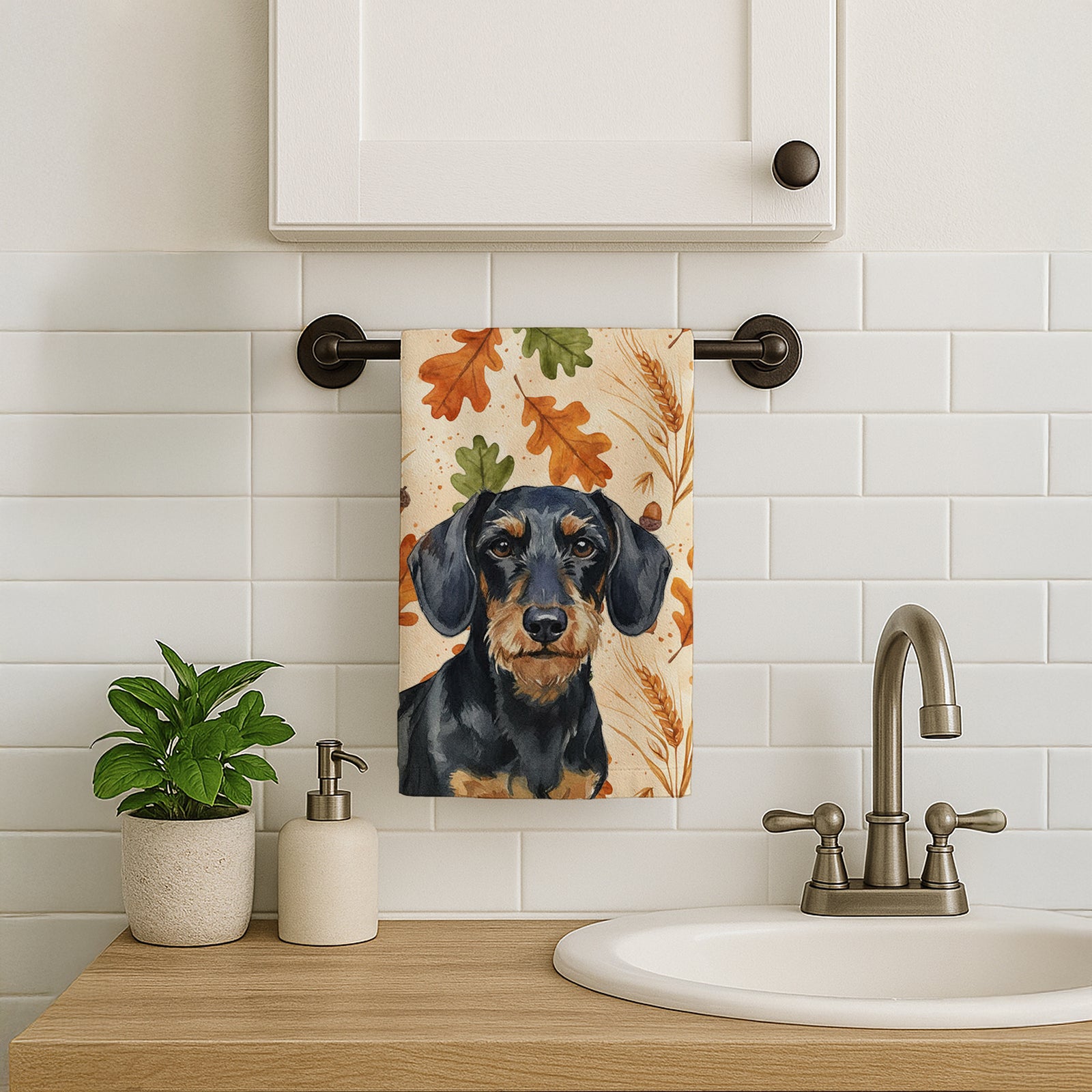 Caroline's Treasures Wirehaired Black and Tan Dachshund Heirloom Fall Kitchen Towel