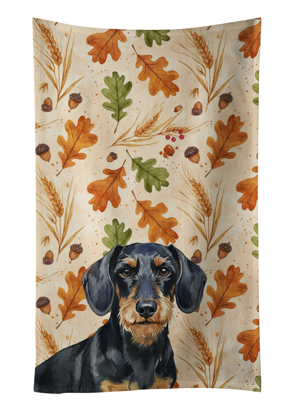 Caroline's Treasures Wirehaired Black and Tan Dachshund Heirloom Fall Kitchen Towel