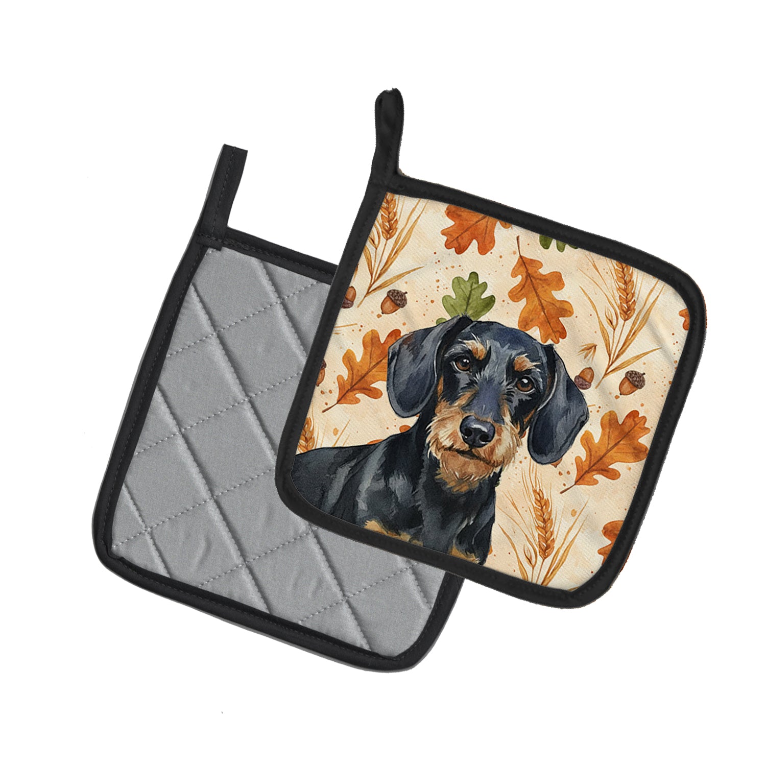 Caroline's Treasures Wirehaired Black and Tan Dachshund Heirloom Fall Pair of Pot Holders