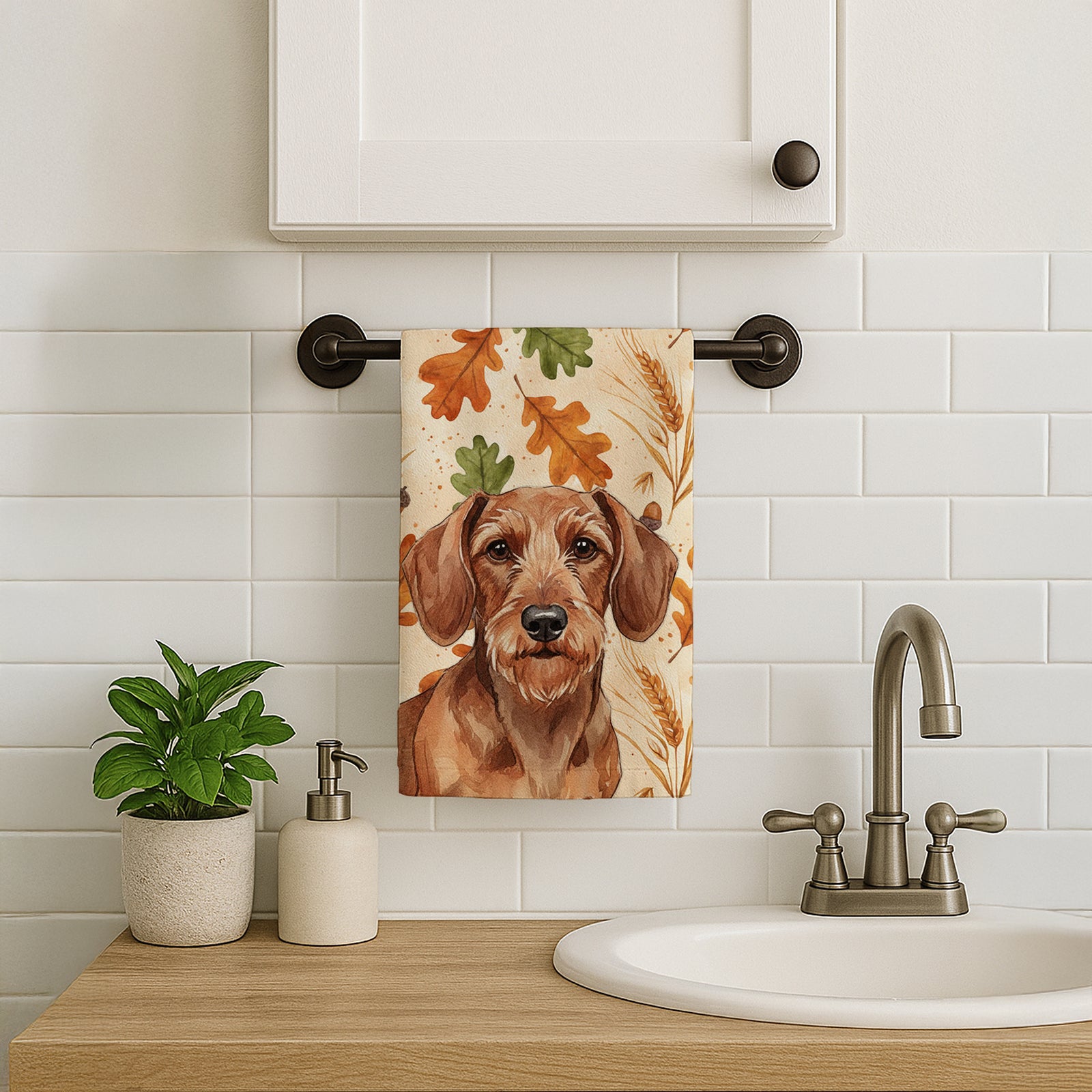 Caroline's Treasures Wirehaired Red Dachshund Heirloom Fall Kitchen Towel