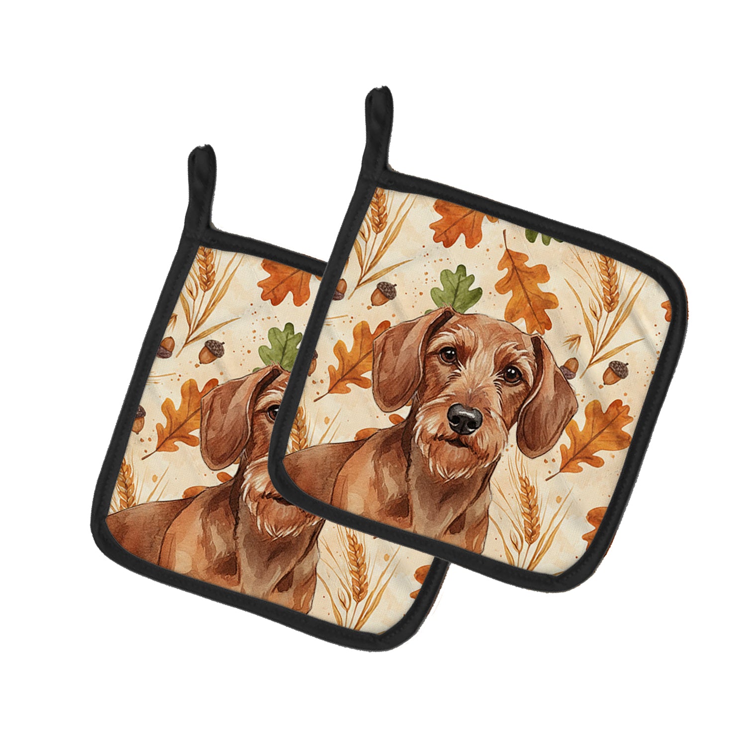 Caroline's Treasures Wirehaired Red Dachshund Heirloom Fall Pair of Pot Holders