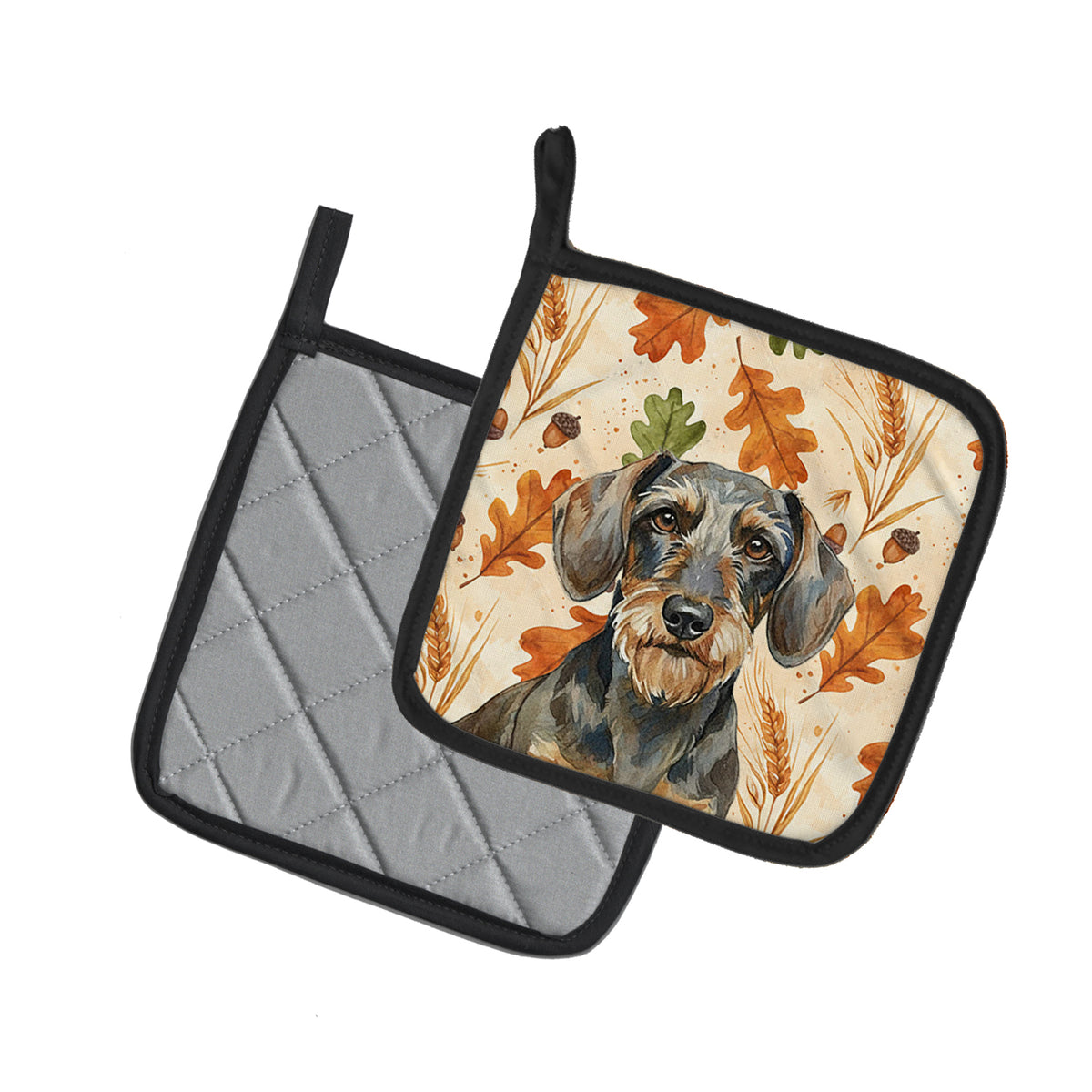 Caroline's Treasures Wirehaired Wild Boar Dachshund Heirloom Fall Pair of Pot Holders