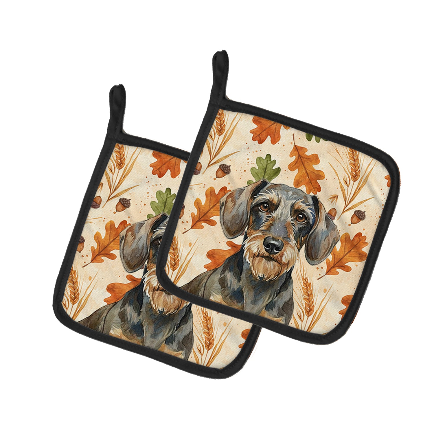 Caroline's Treasures Wirehaired Wild Boar Dachshund Heirloom Fall Pair of Pot Holders