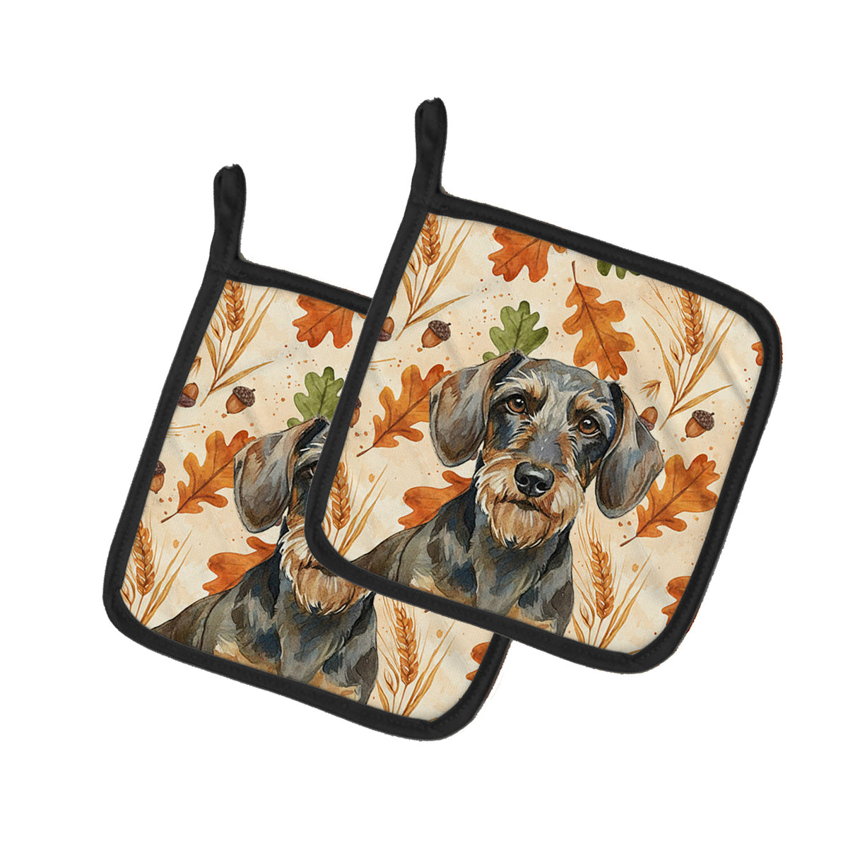 Caroline's Treasures Wirehaired Wild Boar Dachshund Heirloom Fall Pair of Pot Holders