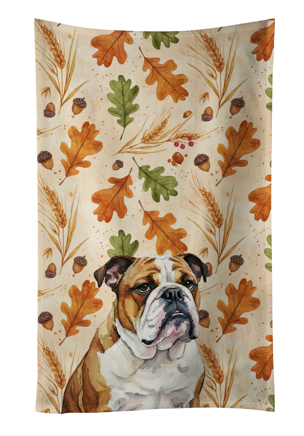 Caroline's Treasures Brindle and White English Bulldog Heirloom Fall Kitchen Towel