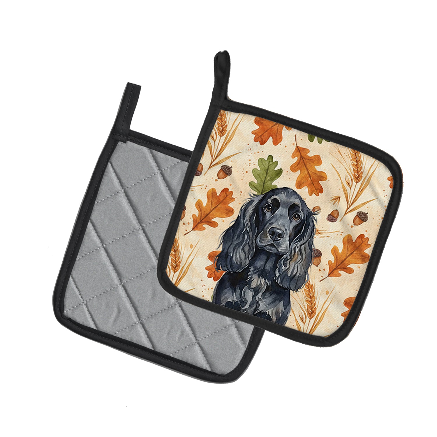 Caroline's Treasures Black English Cocker Spaniel Heirloom Fall Pair of Pot Holders