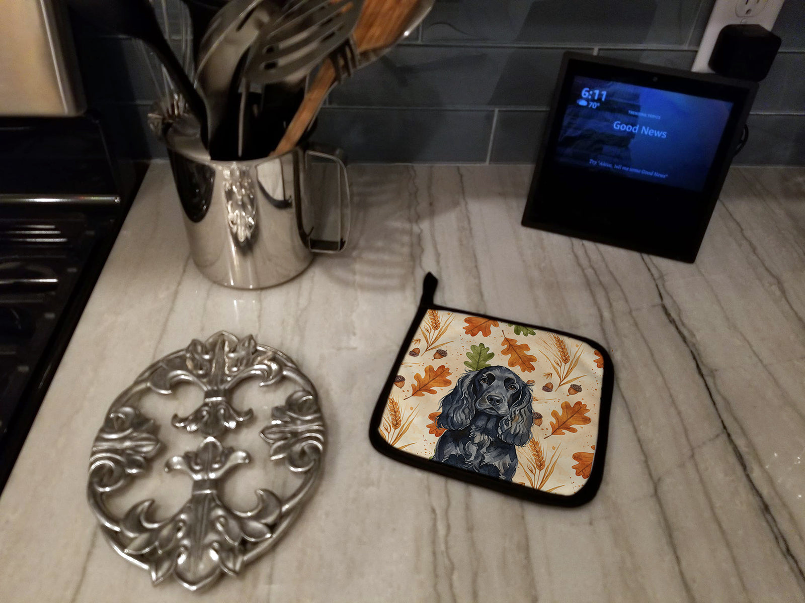 Caroline's Treasures Black English Cocker Spaniel Heirloom Fall Pair of Pot Holders