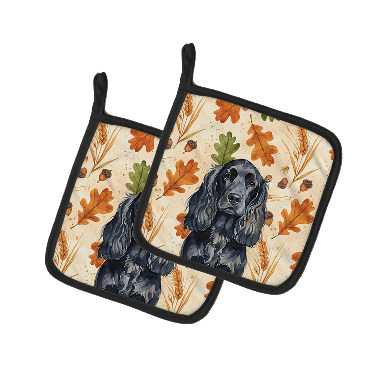 Caroline's Treasures Black English Cocker Spaniel Heirloom Fall Pair of Pot Holders