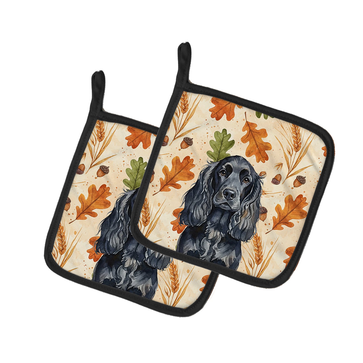 Caroline's Treasures Black English Cocker Spaniel Heirloom Fall Pair of Pot Holders