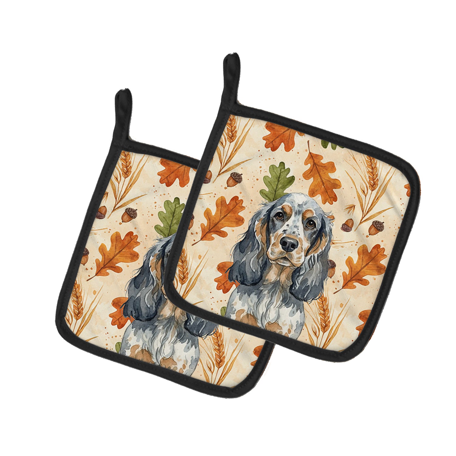 Caroline's Treasures Blue Roan & Tan English Cocker Spaniel Heirloom Fall Pair of Pot Holders
