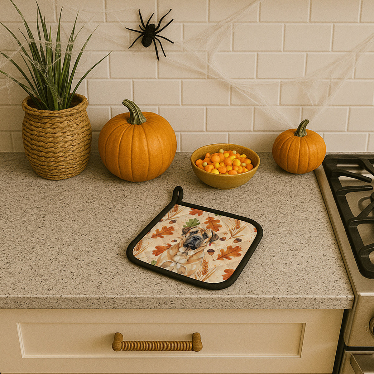 Caroline's Treasures Apricot English Mastiff Heirloom Fall Pair of Pot Holders