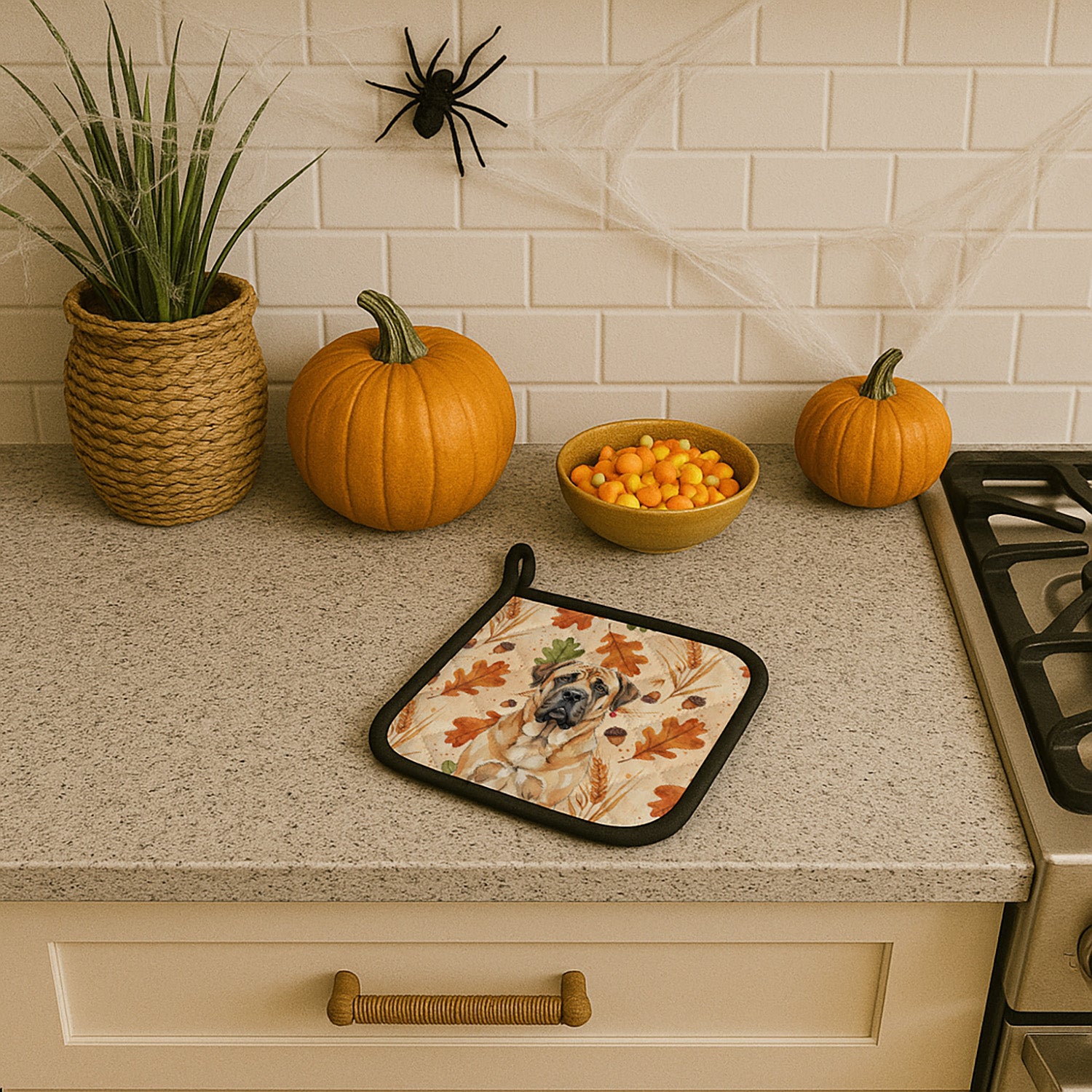 Caroline's Treasures Apricot English Mastiff Heirloom Fall Pair of Pot Holders