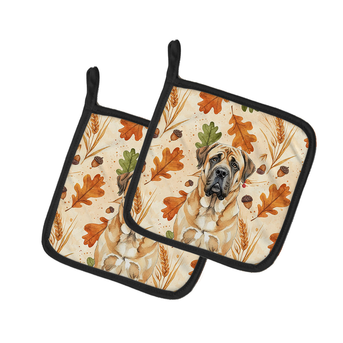 Caroline's Treasures Apricot English Mastiff Heirloom Fall Pair of Pot Holders