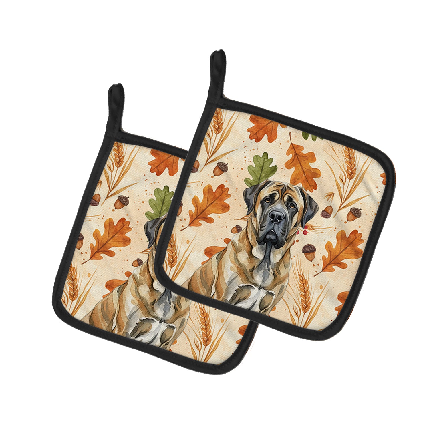 Caroline's Treasures Brindle English Mastiff Heirloom Fall Pair of Pot Holders