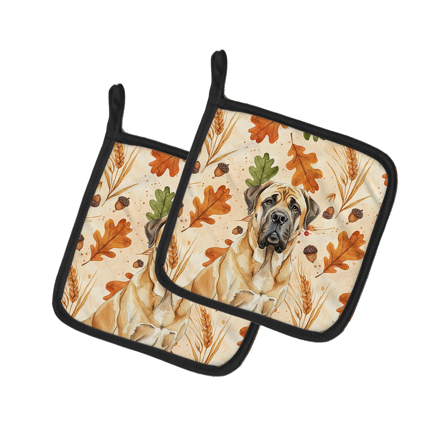 Caroline's Treasures Fawn English Mastiff Heirloom Fall Pair of Pot Holders