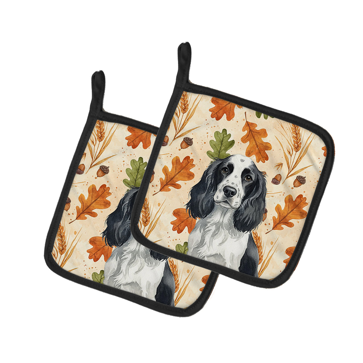 Caroline's Treasures Black and White English Springer Spaniel Heirloom Fall Pair of Pot Holders