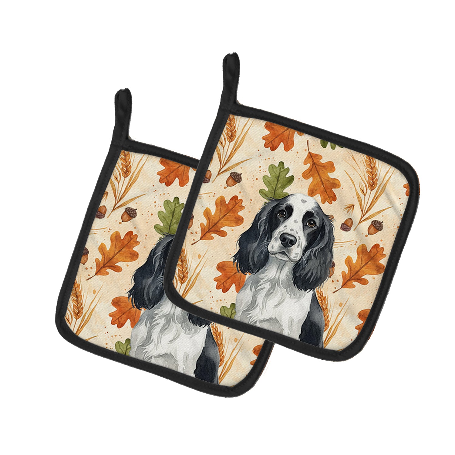 Caroline's Treasures Black and White English Springer Spaniel Heirloom Fall Pair of Pot Holders