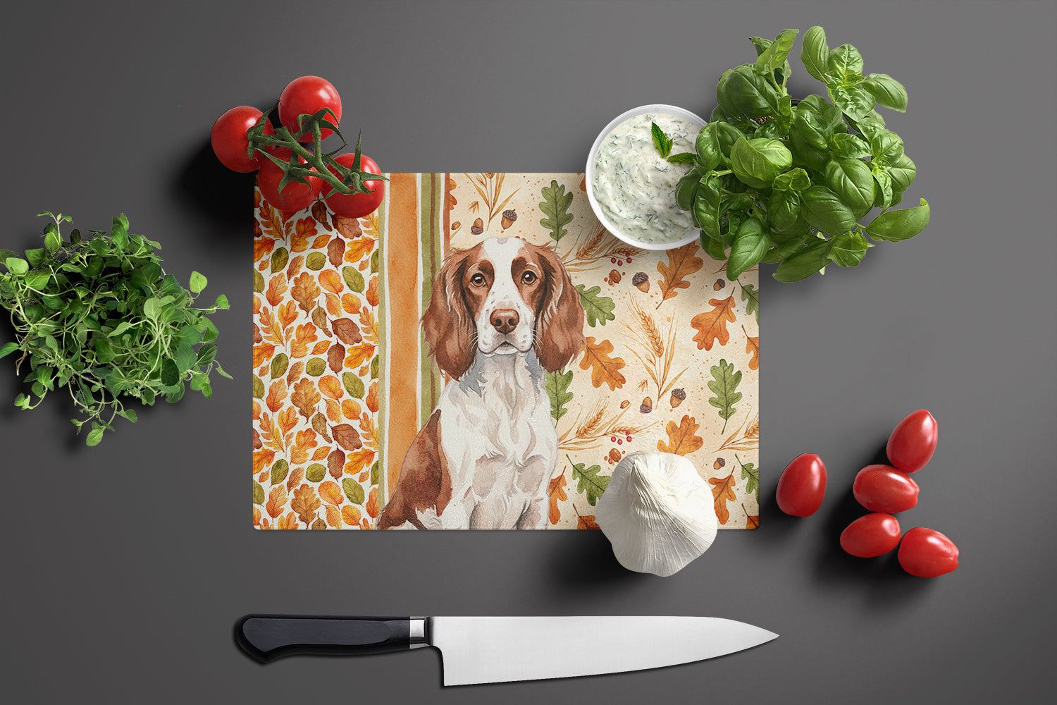 Caroline's Treasures Liver and White English Springer Spaniel Heirloom Fall Glass Cutting Board