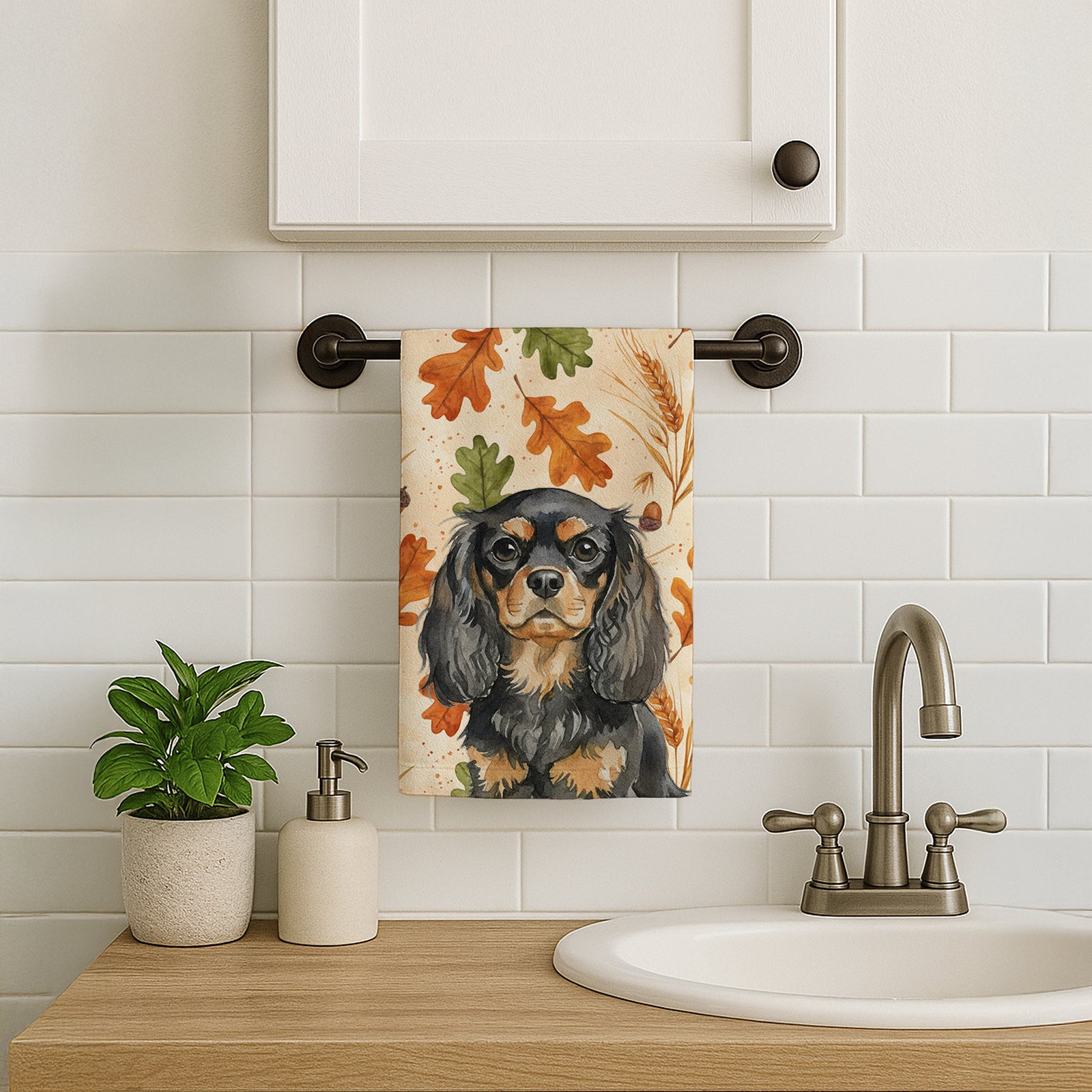 Caroline's Treasures Black and Tan English Toy Spaniel Heirloom Fall Kitchen Towel