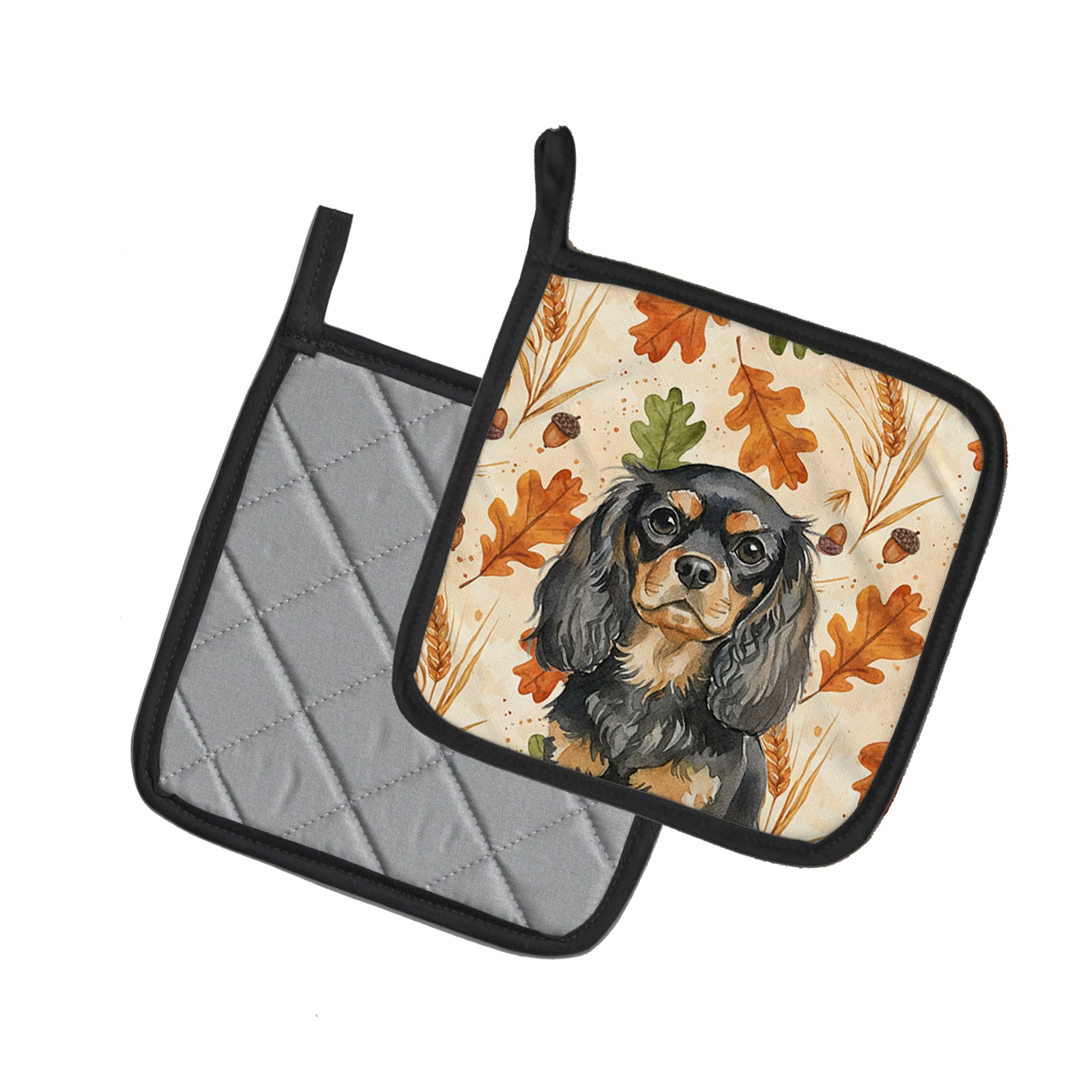 Caroline's Treasures Black and Tan English Toy Spaniel Heirloom Fall Pair of Pot Holders