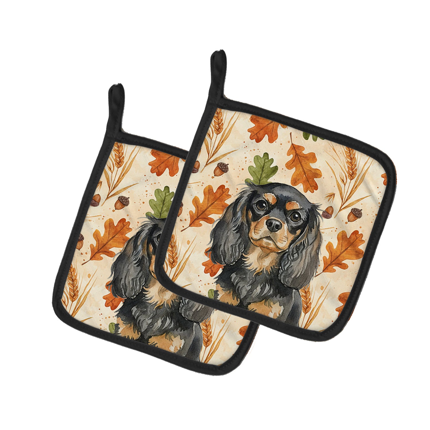 Caroline's Treasures Black and Tan English Toy Spaniel Heirloom Fall Pair of Pot Holders
