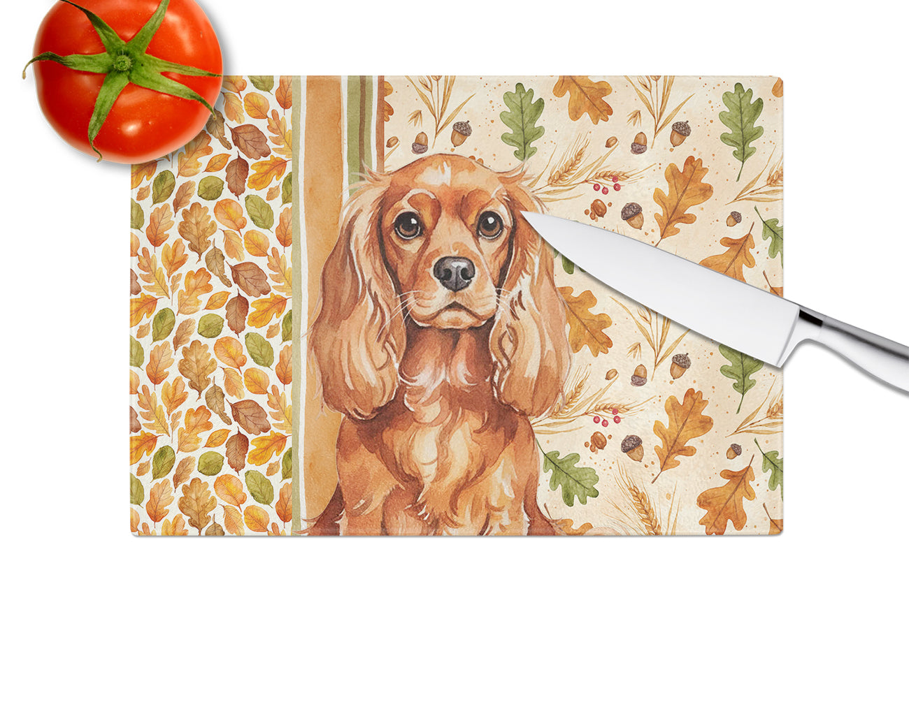 Caroline's Treasures Ruby English Toy Spaniel Heirloom Fall Glass Cutting Board