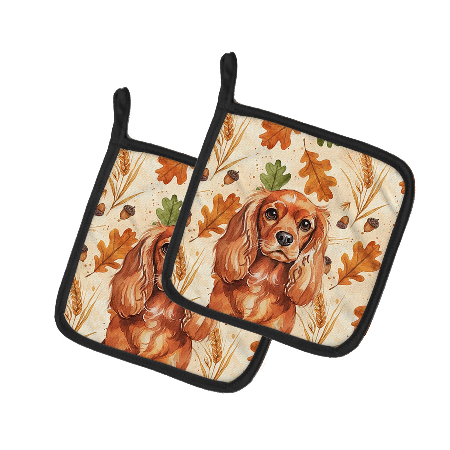 Caroline's Treasures Ruby English Toy Spaniel Heirloom Fall Pair of Pot Holders