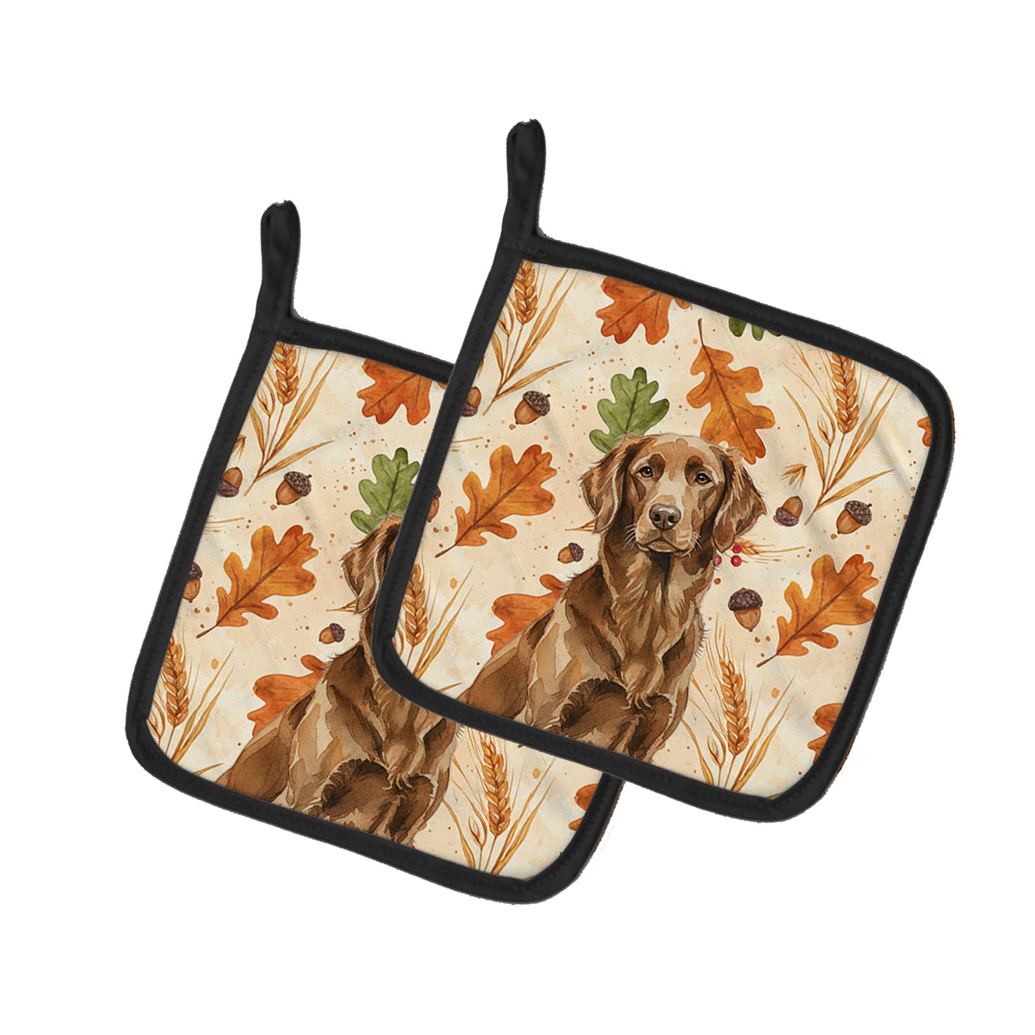 Caroline's Treasures Liver Flat-Coated Retriever Heirloom Fall Pair of Pot Holders