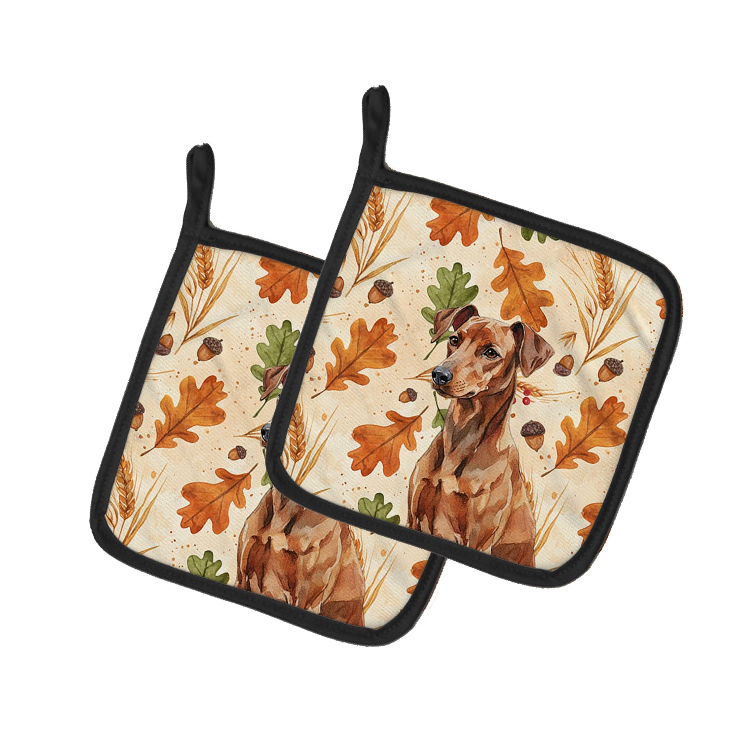 Caroline's Treasures Red German Pinscher Heirloom Fall Pair of Pot Holders