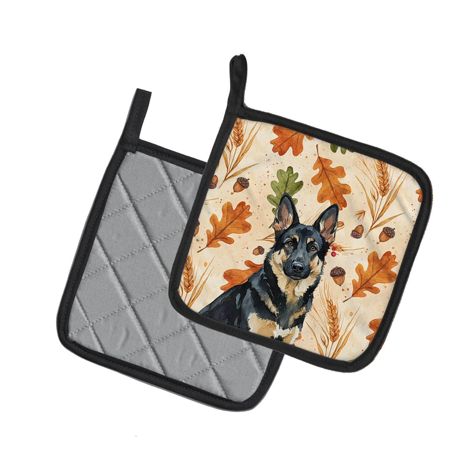 Caroline's Treasures Black and Tan German Shepherd Heirloom Fall Pair of Pot Holders