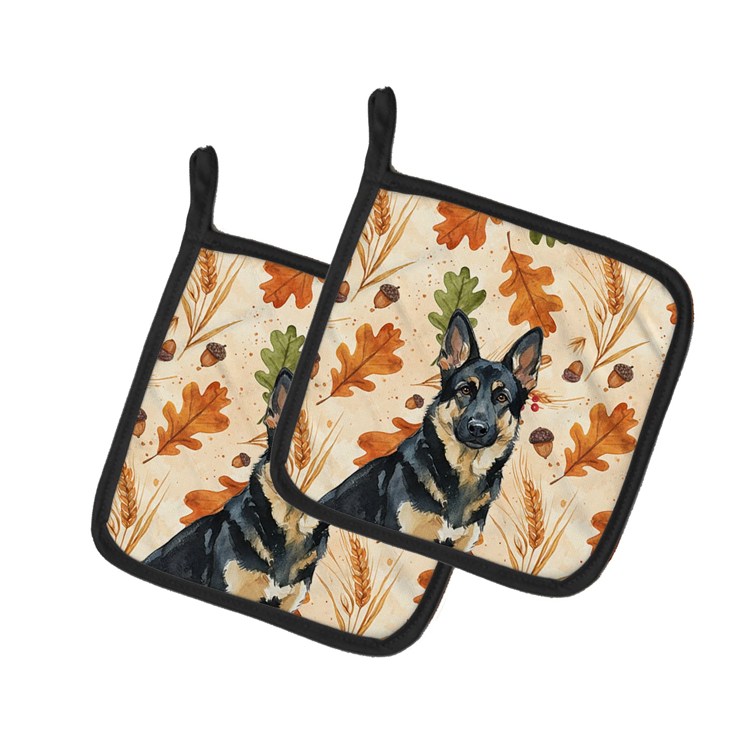 Caroline's Treasures Black and Tan German Shepherd Heirloom Fall Pair of Pot Holders