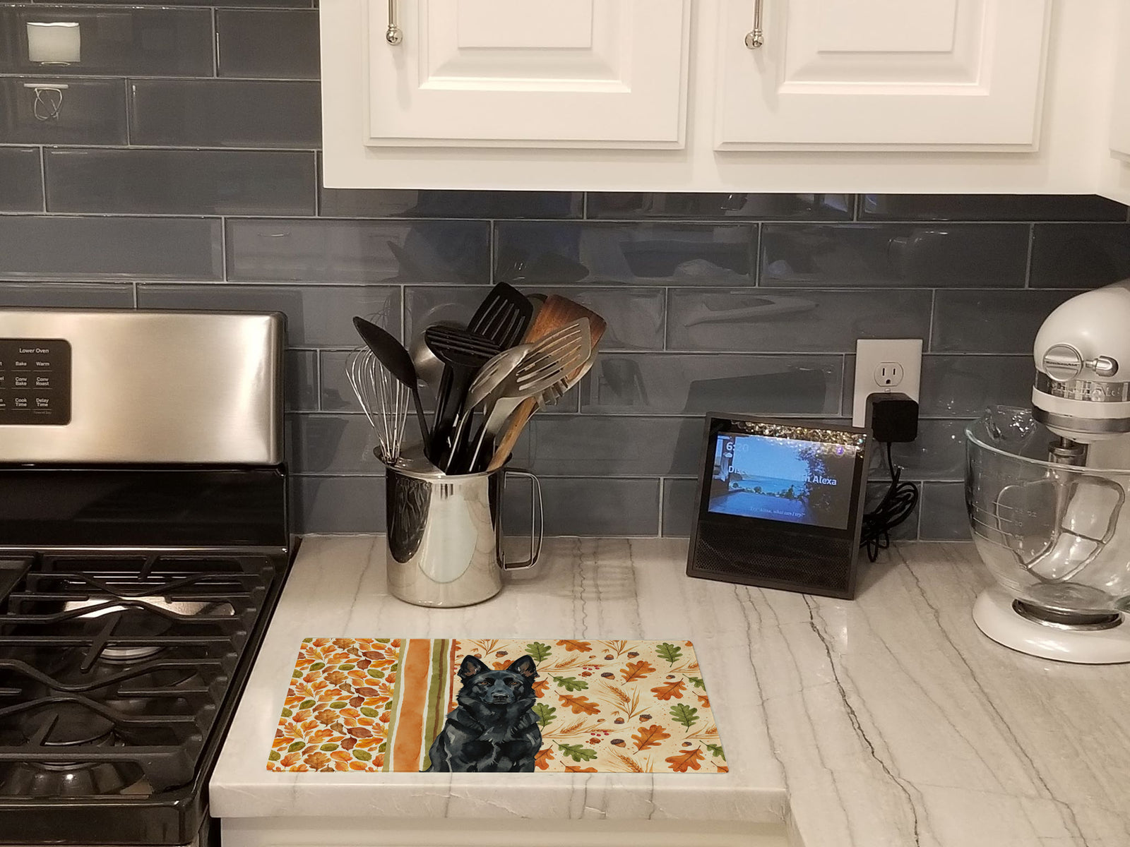 Caroline's Treasures Black German Shepherd Heirloom Fall Glass Cutting Board