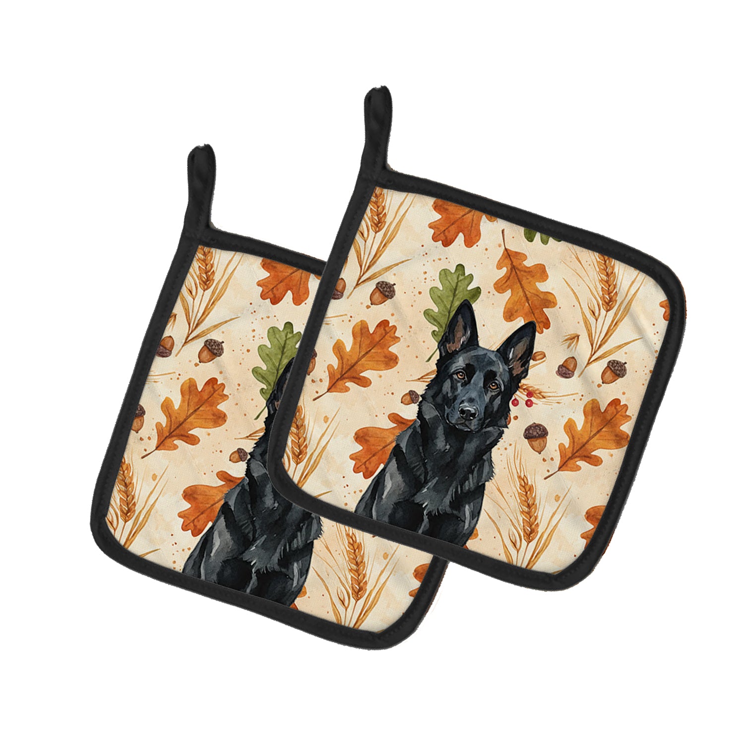 Caroline's Treasures Black German Shepherd Heirloom Fall Pair of Pot Holders
