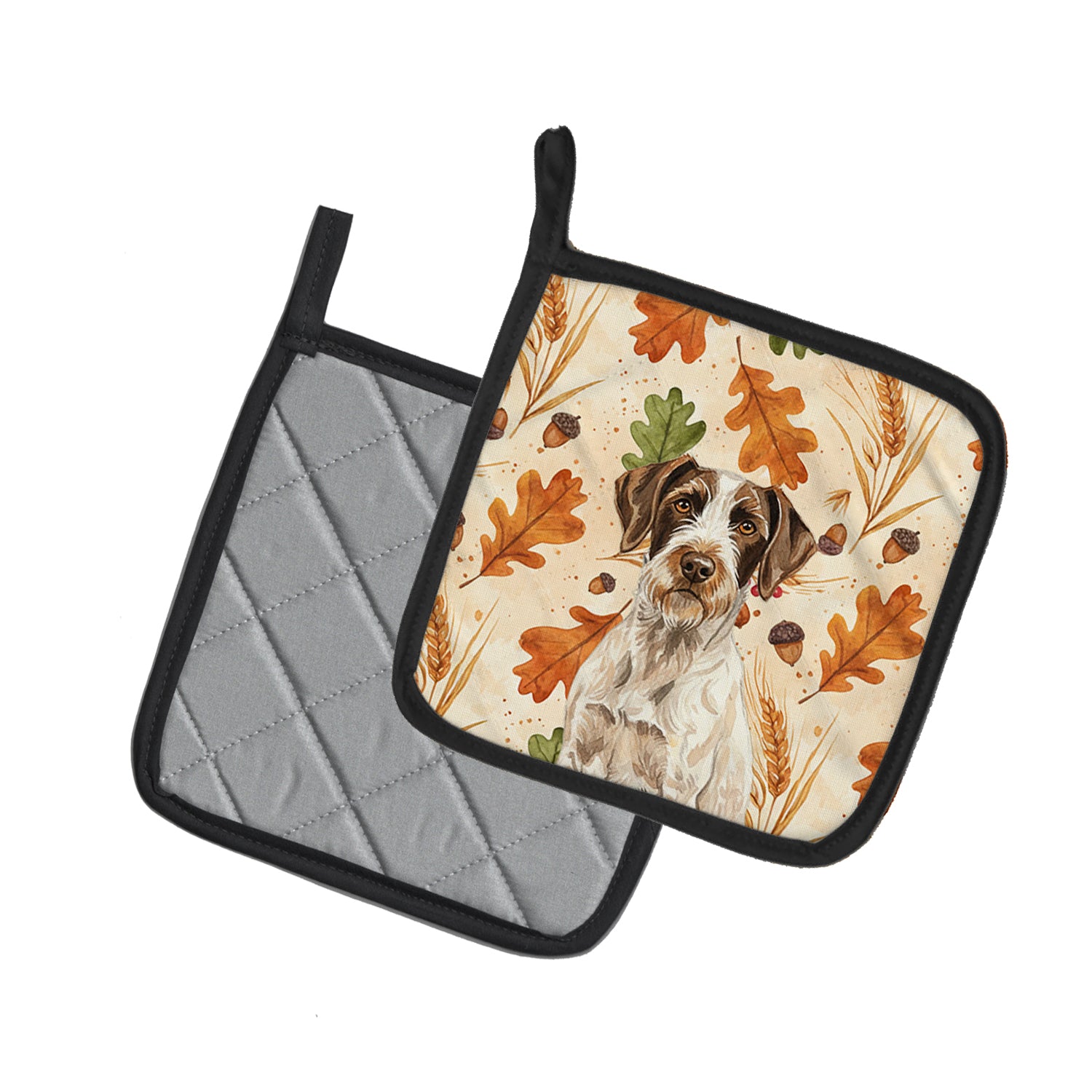 Caroline's Treasures Liver and White German Wirehaired Pointer Heirloom Fall Pair of Pot Holders